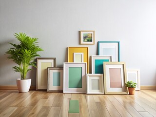 Modern Minimalist Room Mockup: Empty Frames on Wooden Floor