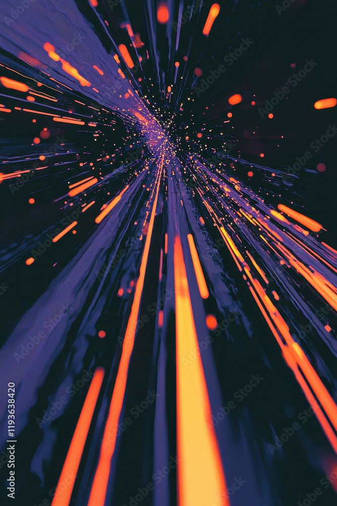 Poster explore the dynamic neon light streams depicting futuristic speed and technology in vivid abstract v