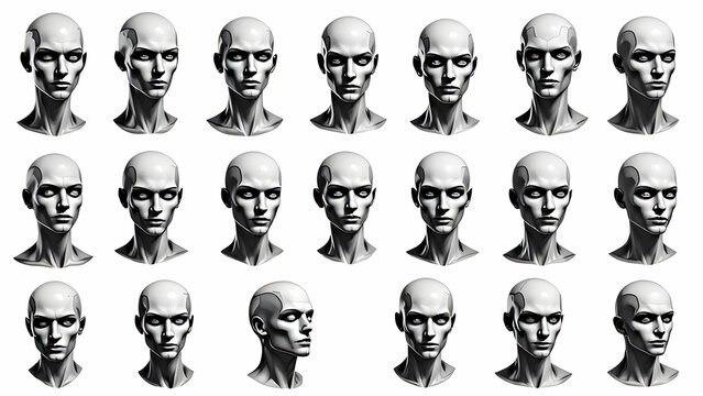 Set of manequin heads isolated on white