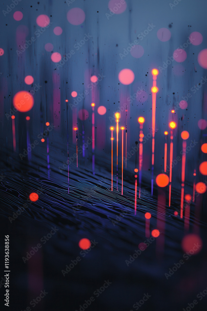 Poster dynamic abstract digital artwork featuring glowing neon lines and lights for futuristic technology c