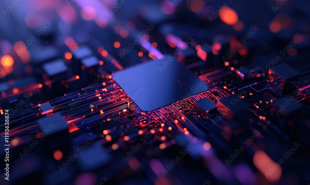 Aufkleber futuristic microchip circuit board: illuminated pathways in modern technology and innovative electro