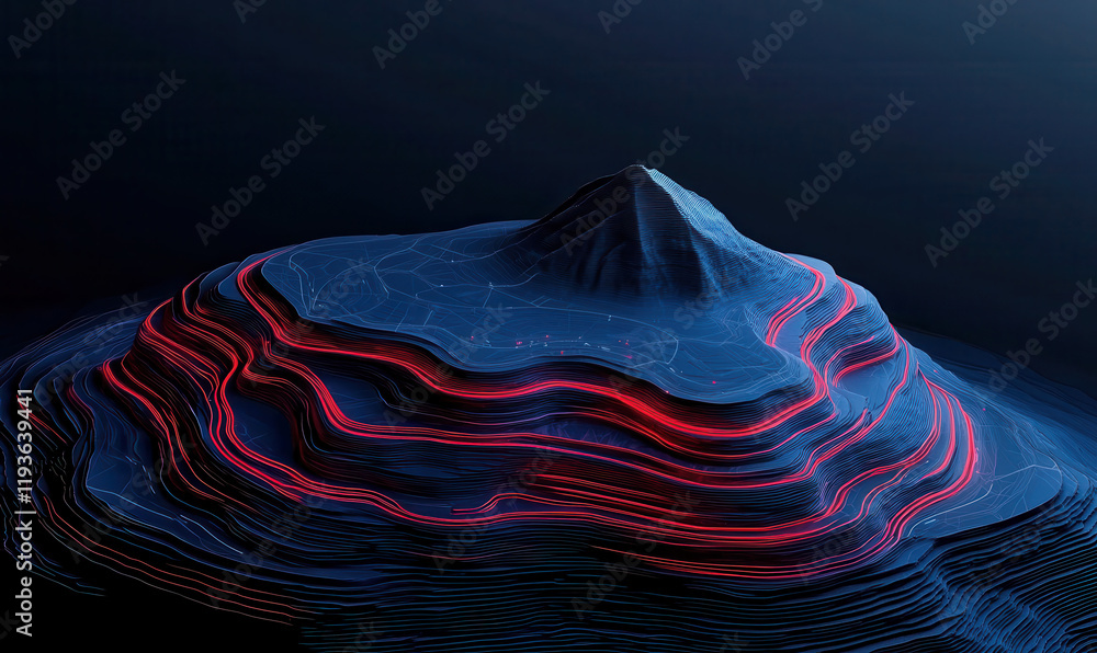 Poster dynamic topographical visualization: explore layered contours and mountain terrain in abstract digit