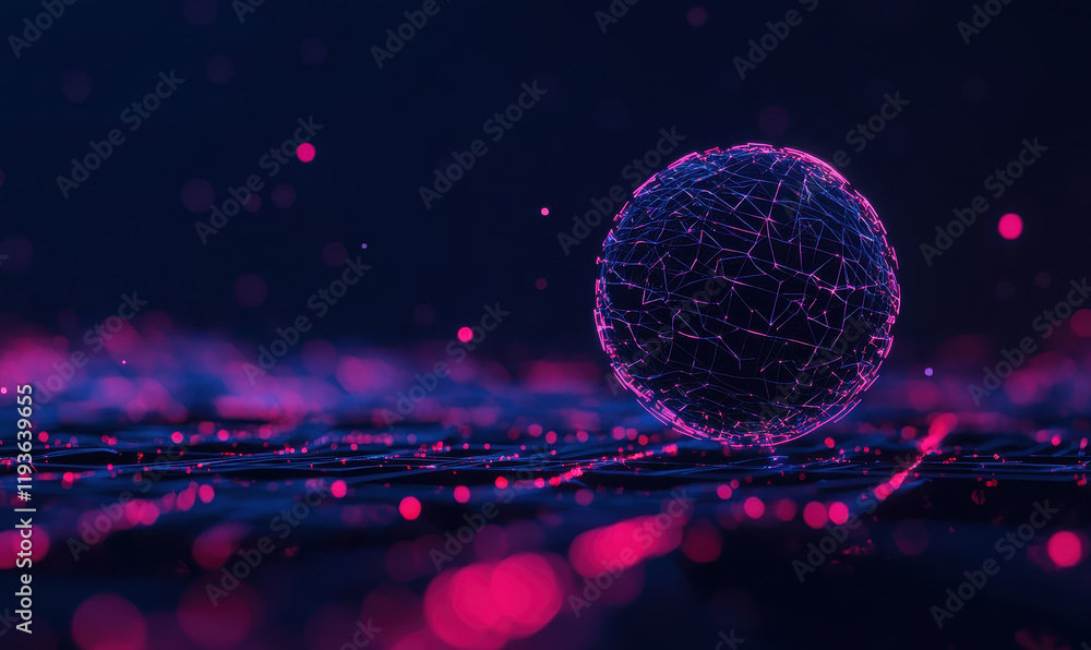 Poster explore the futuristic neon sphere on a digital grid - a captivating abstract representation of mode