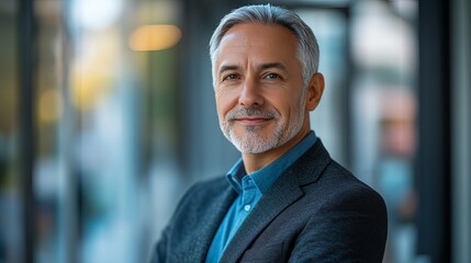 Fototapeta premium Portrait of a Senior Businessman with Confident Expression, Wearing Professional Suit in Modern Office Environment - Senior Executive Concept