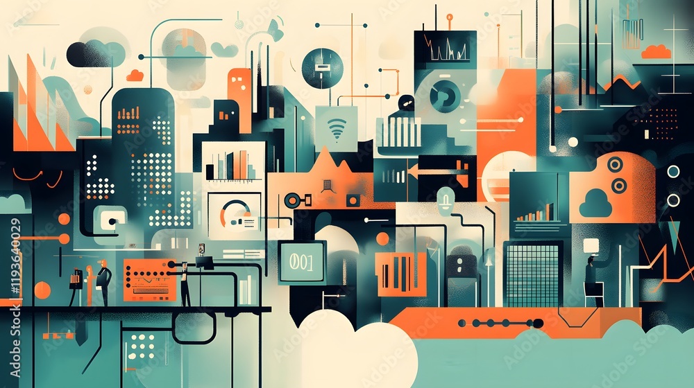 Poster abstract cityscape representing data and technology integration