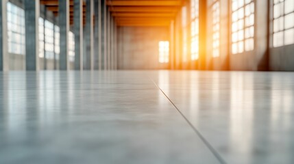 Large room with a lot of windows and a long hallway