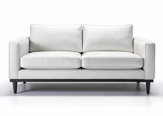 Modern White Sofa with Black Legs & Trim - Isolated on White Background