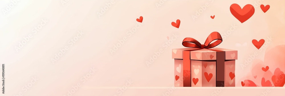 Poster red box with a red ribbon and a heart on it