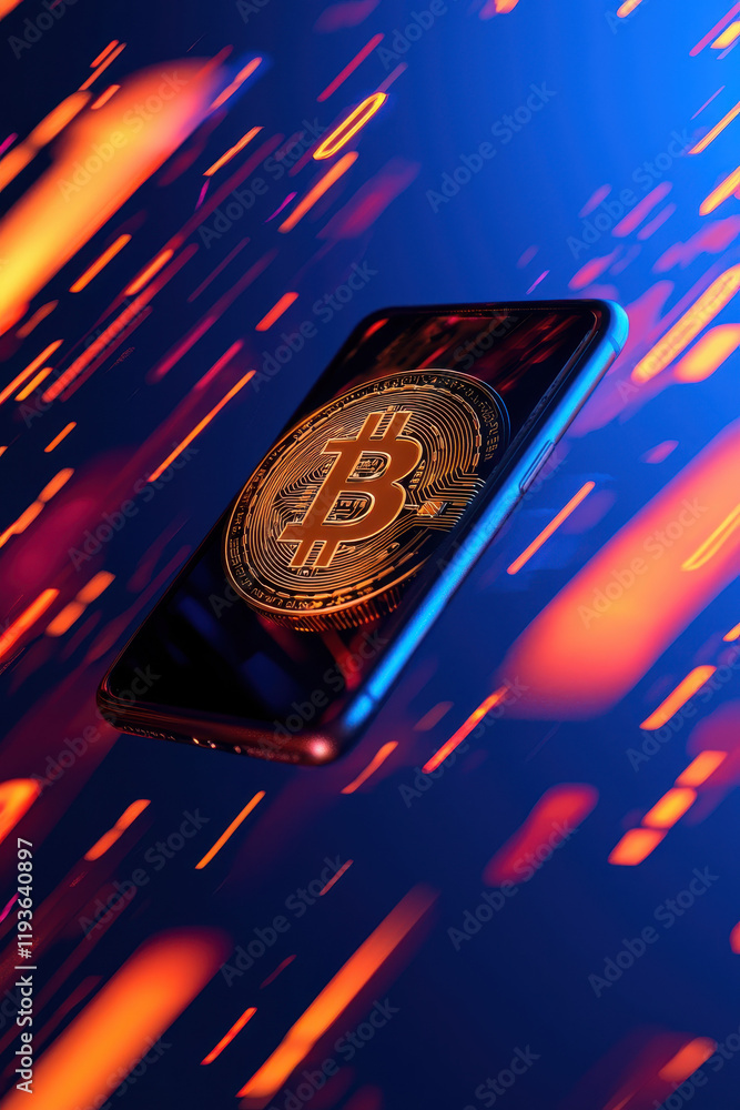 Poster dynamic visual of bitcoin on smartphone: exploring cryptocurrency technology and digital finance tre