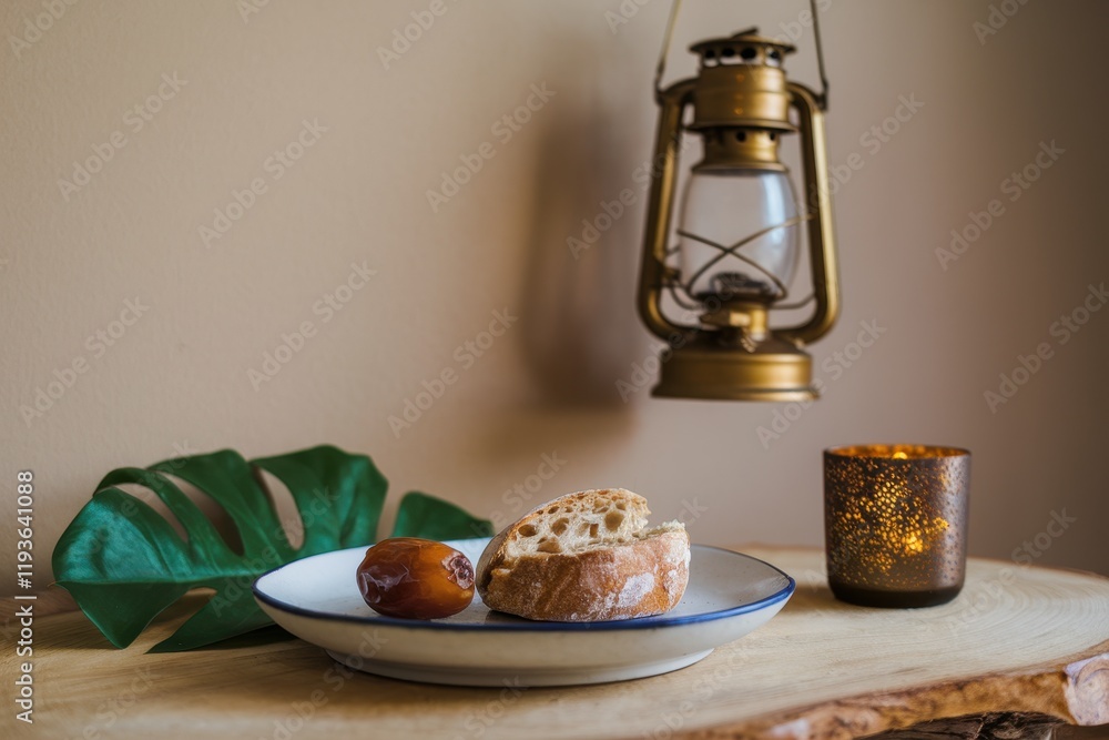 Poster simple ramadan iftar meal setting with bread and dates