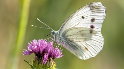 Naklejka premium White butterfly on purple flower.