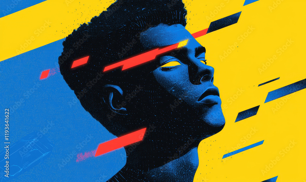 Poster vibrant abstract portrait with bold colors and dynamic design inspires modern creative expression in