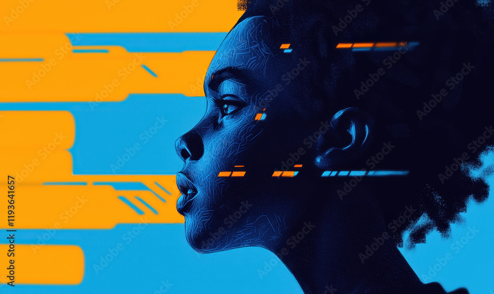 Aufkleber vibrant artistic digital portrait: exploring modern expression and futuristic themes in bold contras