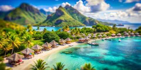 Naklejka premium Moorea Lagoon Resort: Idyllic Beach Paradise, Tilt-Shift Photography