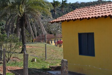 Charming yellow house in a rural Brazilian landscape