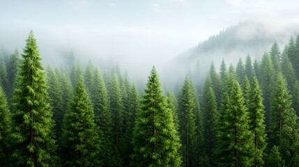 Fototapeta premium Forest of trees with a foggy sky in the background