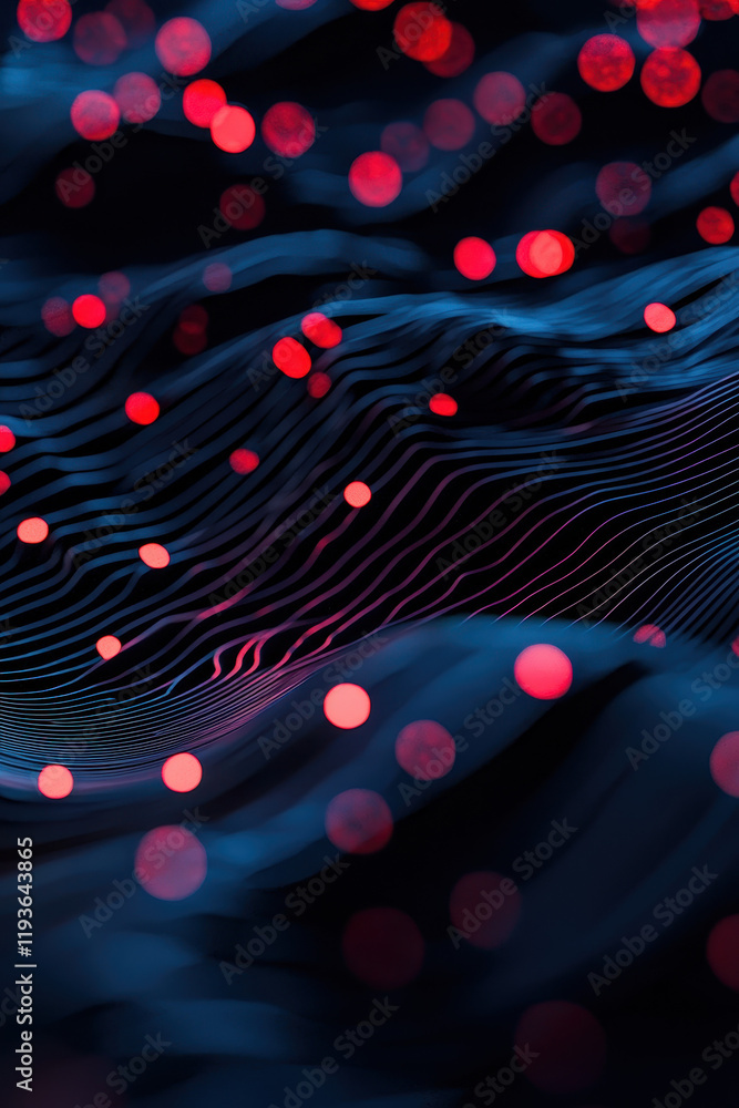 Poster dynamic neon wave digital art – modern abstract background with red and black patterns