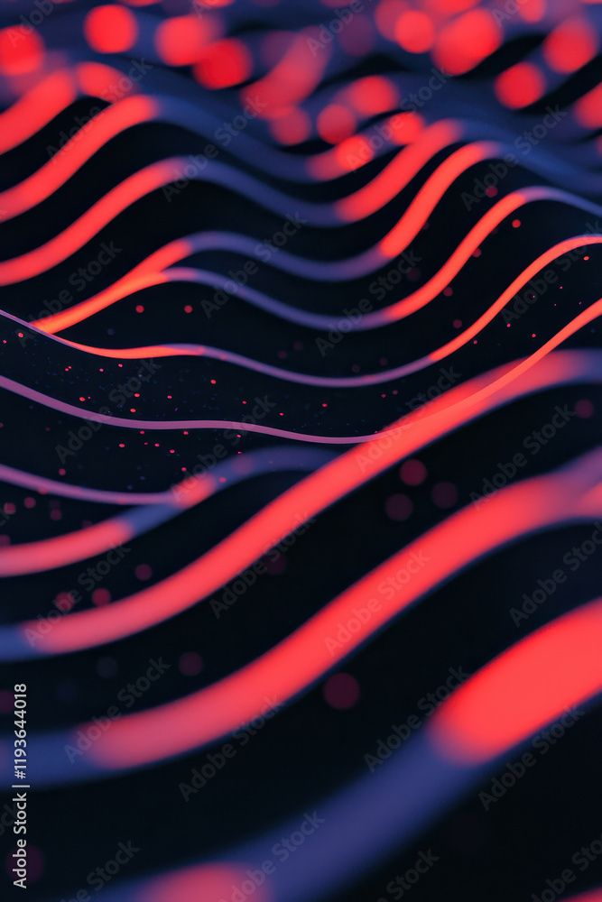 Poster exploring futuristic neon wave patterns: a digital abstract design with dynamic vibrant light contra