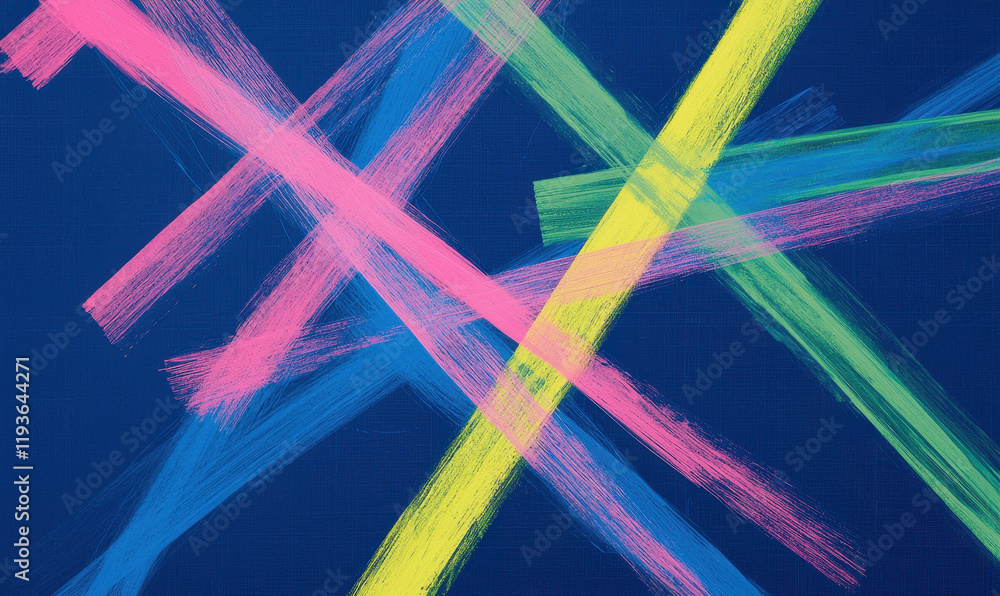 Aufkleber vibrant abstract artwork with dynamic neon strokes on deep blue canvas, emphasizing colorful creativ