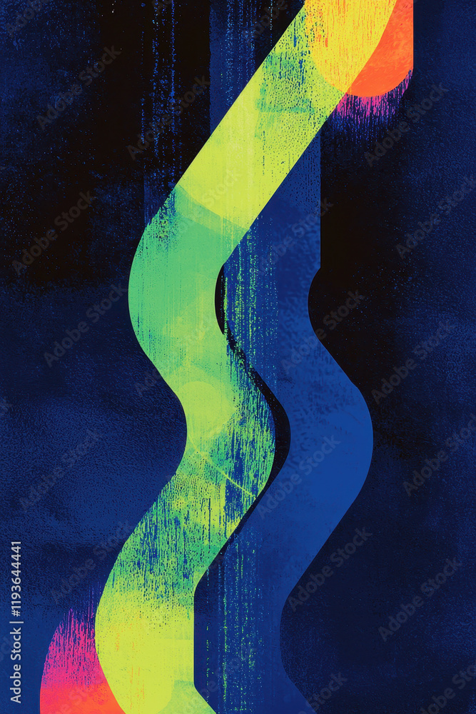 Poster dynamic abstract design with vibrant geometric patterns and colorful curves for creative visual arts