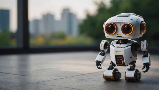Cute Mini ai robot isolated on blur background