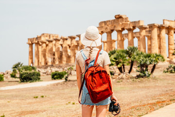 Greek temples at Selinunte of Temple of Hera Temple E with ruins of Greek columns in Selinunte Archaeological Park Sicily Italy