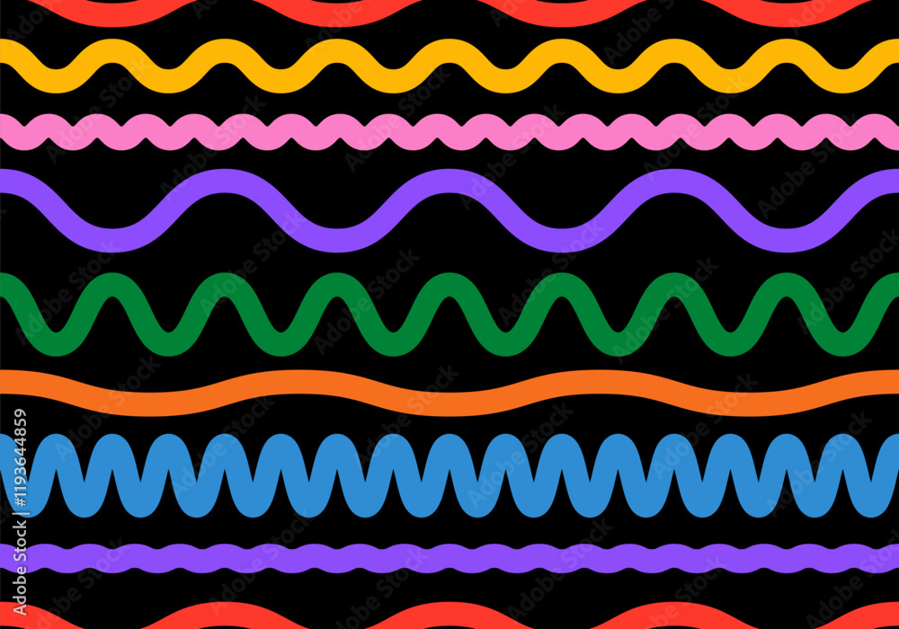 Poster colorful line doodle seamless pattern. simple childish hand drawn seamless pattern. random colorful 