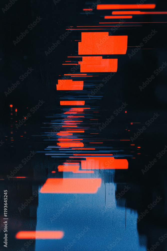 Poster futuristic neon glitch art: abstract technology design showcasing dynamic movement and innovative di