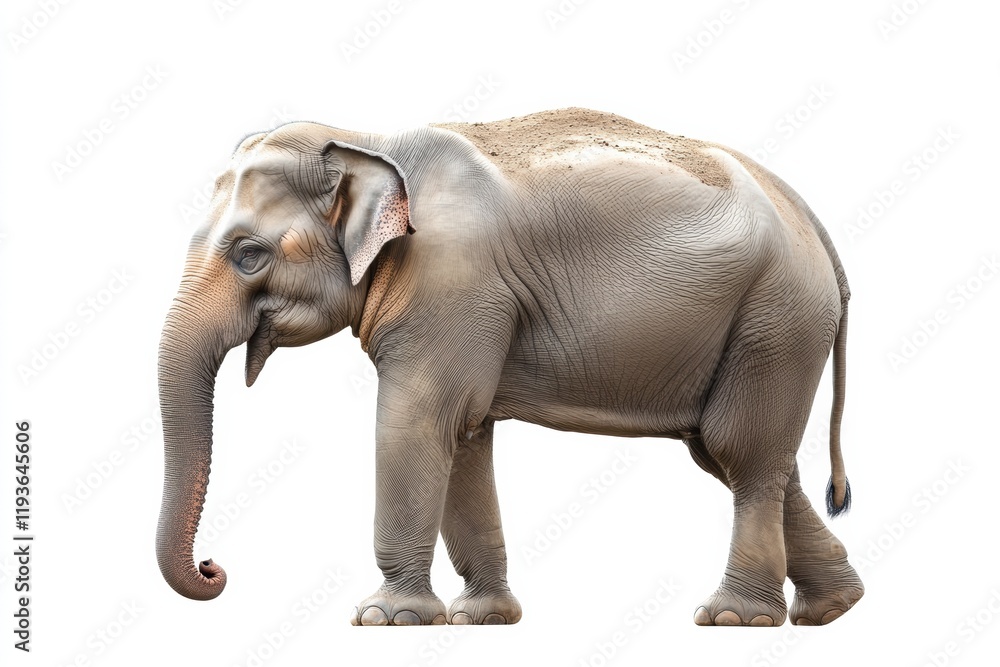 Poster elegant elephant walking gracefully on white background showcasing its majestic features and gentle 