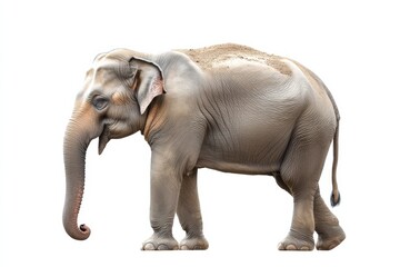 Obraz premium Elegant elephant walking gracefully on white background showcasing its majestic features and gentle demeanor in nature. Generative AI