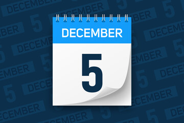 Calendar page with date December 5 vector illustration background