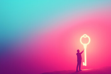 Triumphant Figure Unlocks the Future with Glowing Key