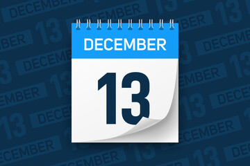 Calendar page with date December 13 vector illustration background