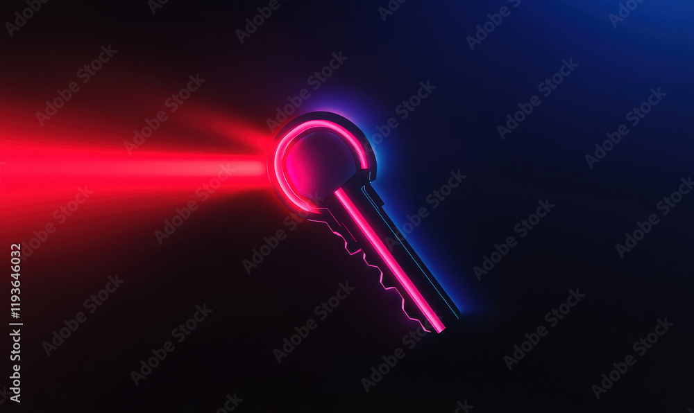 Aufkleber vibrant neon key illustrating the dynamics of digital security and unlocking future technologies