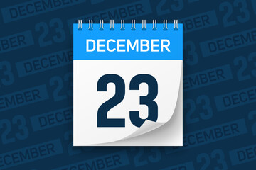 Calendar page with date December 23 vector illustration background