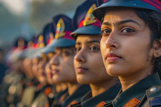 Indian Lady Police Officers preparing for Republic Day parade in Kolkata.