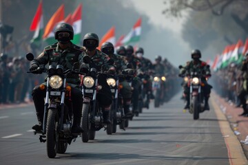 Indian Army bikers practice stunts for Republic Day parade.