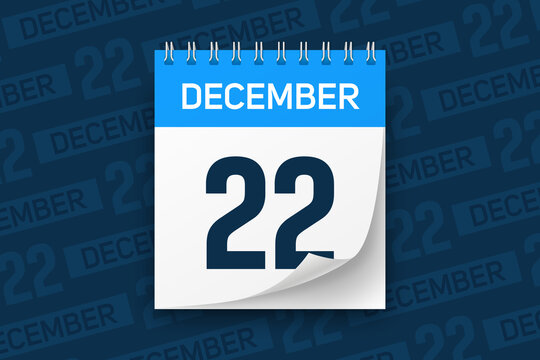 Calendar page with date December 22 vector illustration background