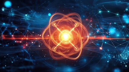 Obraz premium Quantum computing design with dynamic energy flows, quantum gates, and sophisticated algorithms displayed on a high-tech interface