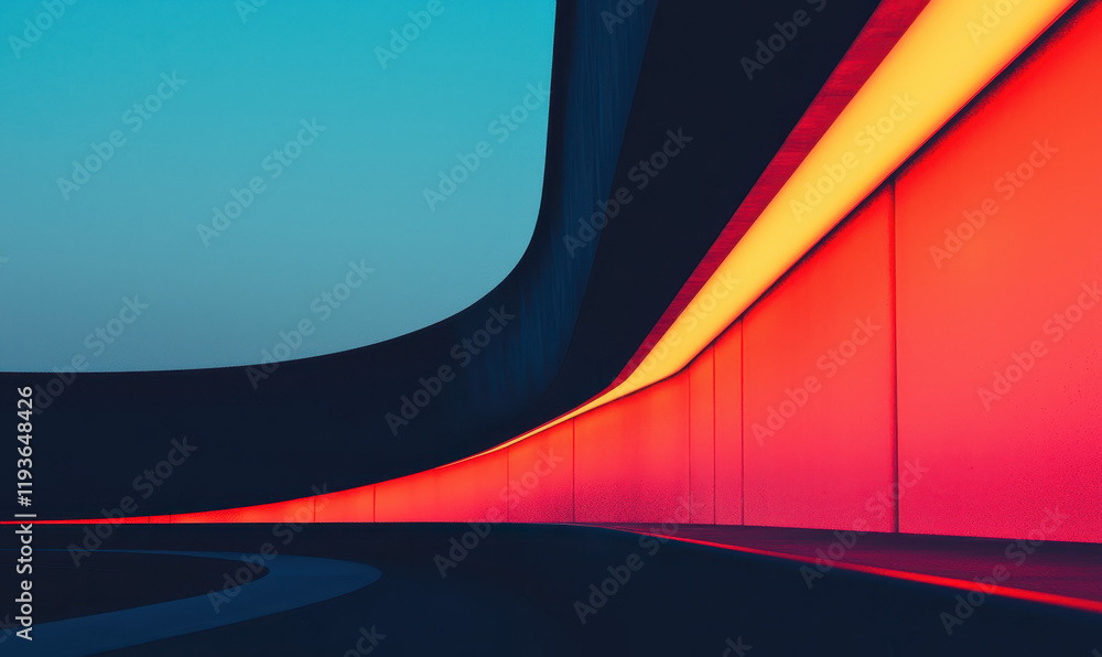 Poster dynamic modern architecture with vibrant colors and flowing curves showcasing innovative contemporar