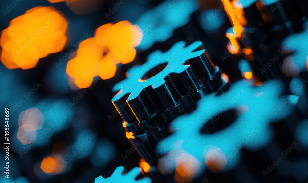 Poster intricate close-up of interlocking gears highlighting advanced technological innovation and precisio