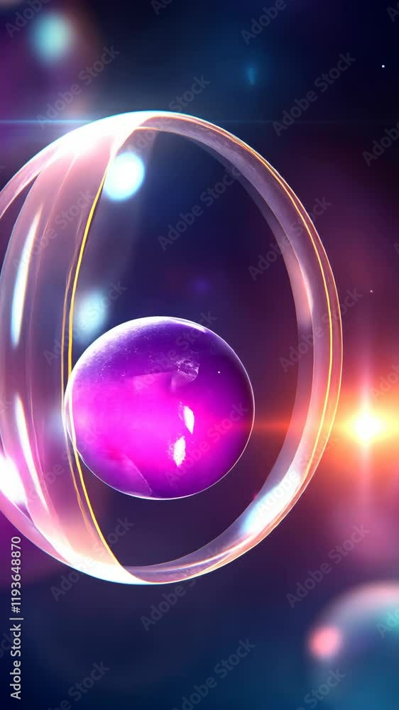 Poster vibrant abstract design featuring a translucent sphere within an oval shape illuminated by light eff
