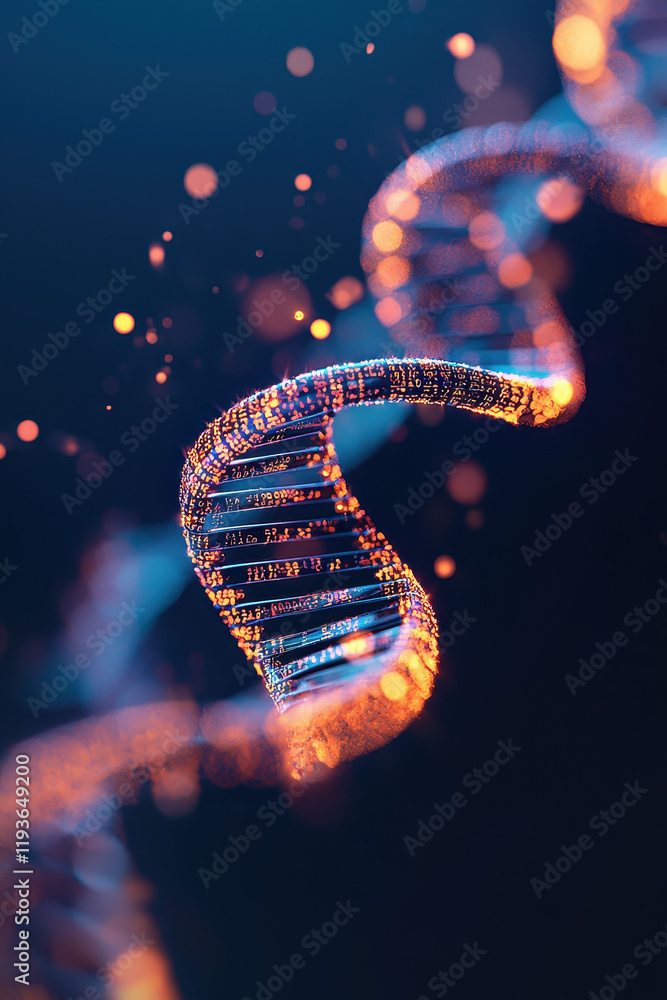Poster exploring the complexity of dna: a close-up visualization of the genetic blueprint illuminated in mo