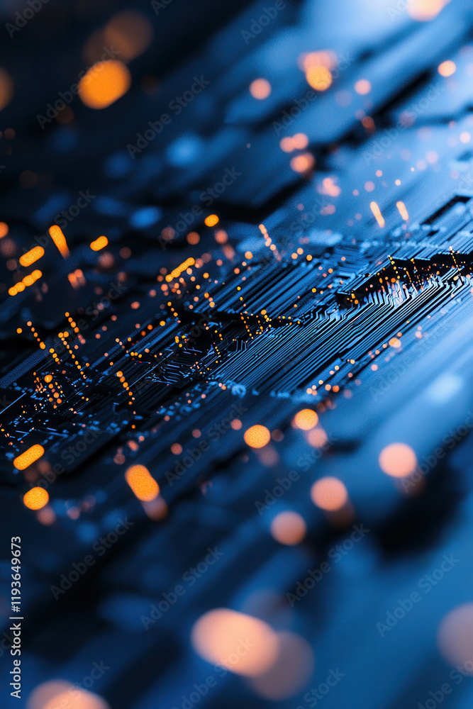 Poster intricate microchip design with illuminated details capturing the essence of modern technology and i