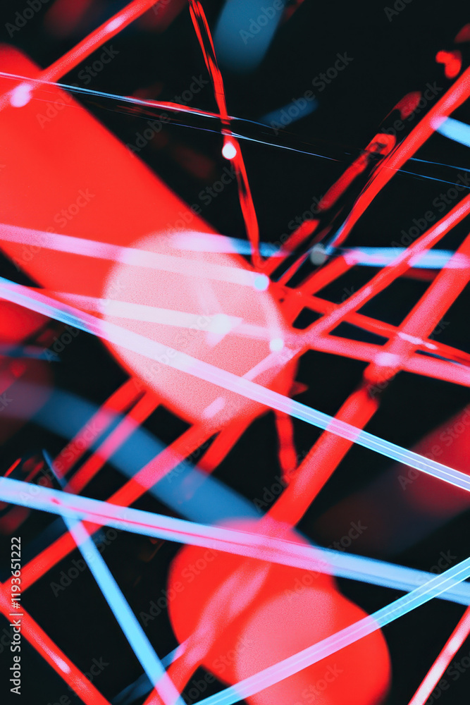 Aufkleber dynamic abstract neon lines in red and blue tones: a vibrant exploration of energy and motion in mod