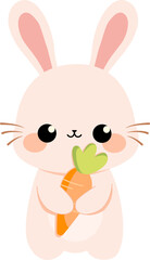 Cute adorable rabbit bunny holding carrot easter design element vector isolated