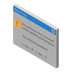 3D Isometric Flat Vector Set of Retro Error Messages, Throwback to the 90s Interface. A Nostalgic Retro User Experience.. Item 1