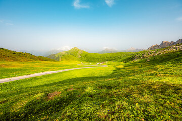 Ra Gusela Peak of Nuvolau group in the Italian Dolomites mountain at Giau Pass in South Tyrol Italy.
