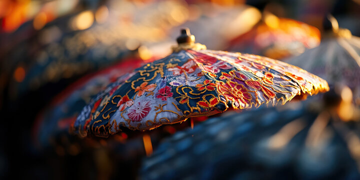 Close-up of Ornate Parasol with Floral Embroidery