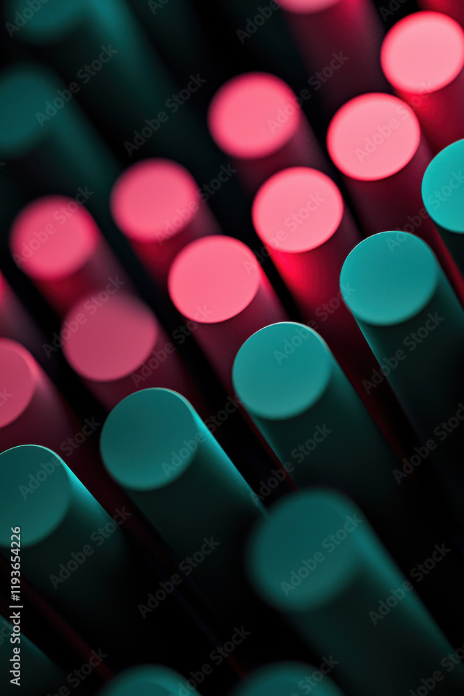 Poster vibrant geometric cylinders in abstract design with bold colors and dynamic patterns for creative vi